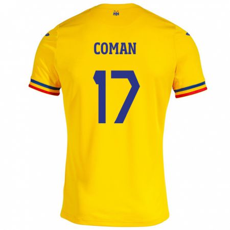 Kandiny Herren Rumänische Florinel Coman #17 Gelb Heimtrikot Trikot 24-26 T-Shirt