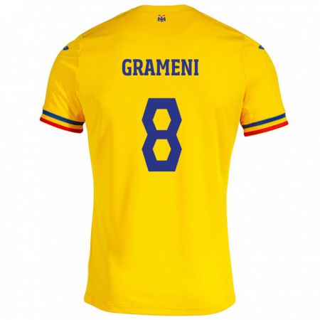 Kandiny Herren Rumänische Constantin Grameni #8 Gelb Heimtrikot Trikot 24-26 T-Shirt