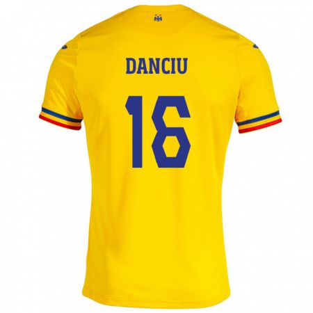 Kandiny Herren Rumänische Marian Danciu #16 Gelb Heimtrikot Trikot 24-26 T-Shirt