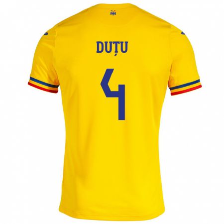 Kandiny Herren Rumänische Ștefan Duțu #4 Gelb Heimtrikot Trikot 24-26 T-Shirt