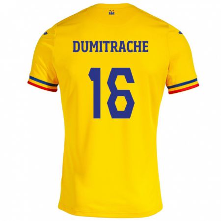 Kandiny Herren Rumänische Valentin Dumitrache #16 Gelb Heimtrikot Trikot 24-26 T-Shirt