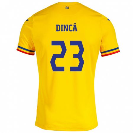 Kandiny Herren Rumänische David Dincă #23 Gelb Heimtrikot Trikot 24-26 T-Shirt