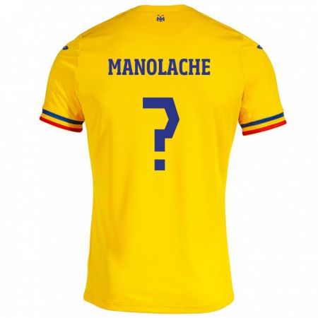 Kandiny Herren Rumänische Luca Manolache #0 Gelb Heimtrikot Trikot 24-26 T-Shirt