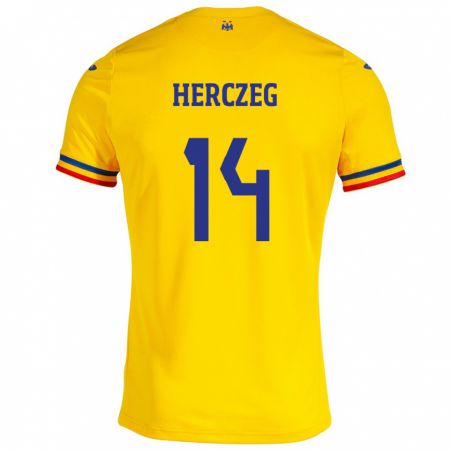 Kandiny Herren Rumänische Andrea Herczeg #14 Gelb Heimtrikot Trikot 24-26 T-Shirt