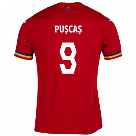 Kandiny Herren Rumänische George Pușcaș #9 Rot Auswärtstrikot Trikot 24-26 T-Shirt