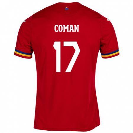 Kandiny Herren Rumänische Florinel Coman #17 Rot Auswärtstrikot Trikot 24-26 T-Shirt