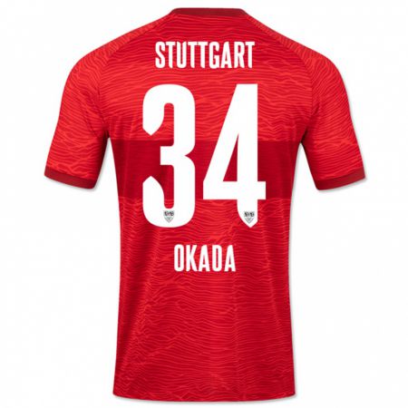 Kandiny Kinder Rei Okada #34 Rot Auswärtstrikot Trikot 2023/24 T-Shirt