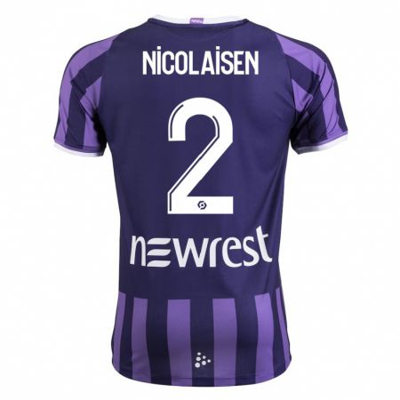 Kandiny Kinder Rasmus Nicolaisen #2 Lila Auswärtstrikot Trikot 2023/24 T-Shirt