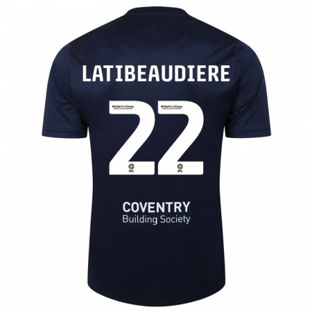 Kandiny Kinder Joel Latibeaudiere #22 Rote Marine Auswärtstrikot Trikot 2023/24 T-Shirt