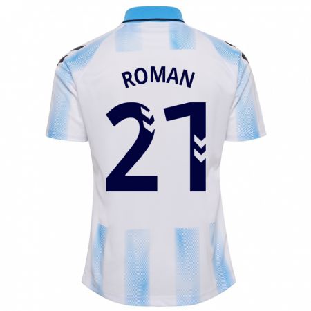 Kandiny Herren Samu Román #21 Weiß Blau Heimtrikot Trikot 2023/24 T-Shirt