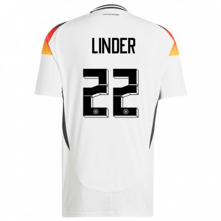 Kandiny Kinder Deutschland Sarai Linder #22 Weiß Heimtrikot Trikot 24-26 T-Shirt