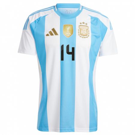 Kandiny Kinder Argentinien Exequiel Palacios #14 Weiß Blau Heimtrikot Trikot 24-26 T-Shirt