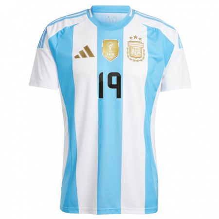 Kandiny Kinder Argentinien Sergio Aguero #19 Weiß Blau Heimtrikot Trikot 24-26 T-Shirt