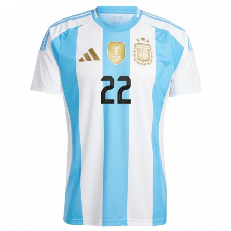 Kandiny Kinder Argentinien Joaquin Blazquez #22 Weiß Blau Heimtrikot Trikot 24-26 T-Shirt