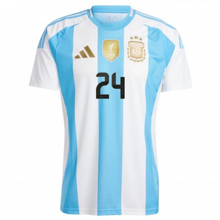 Kandiny Kinder Argentinien Enzo Fernandez #24 Weiß Blau Heimtrikot Trikot 24-26 T-Shirt