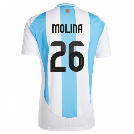 Kandiny Kinder Argentinien Nahuel Molina #26 Weiß Blau Heimtrikot Trikot 24-26 T-Shirt