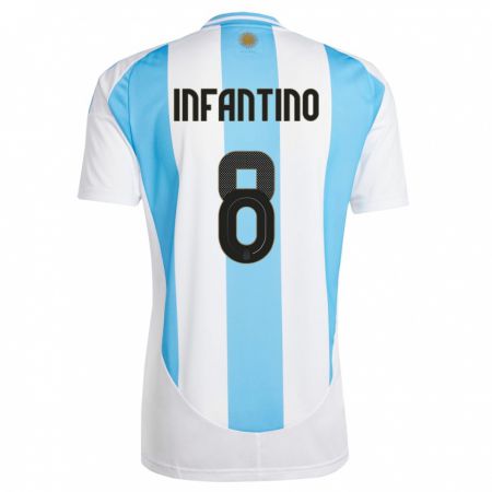 Kandiny Kinder Argentinien Gino Infantino #8 Weiß Blau Heimtrikot Trikot 24-26 T-Shirt