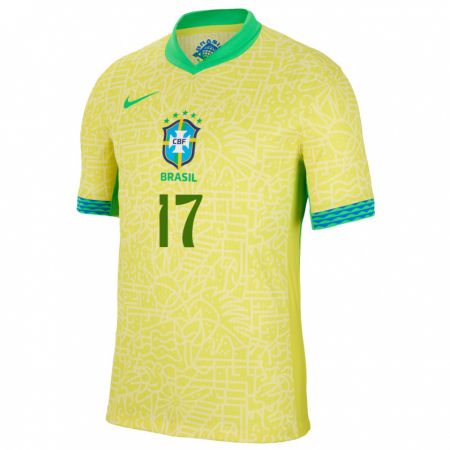 Kandiny Kinder Brasilien Lucas Beraldo #17 Gelb Heimtrikot Trikot 24-26 T-Shirt