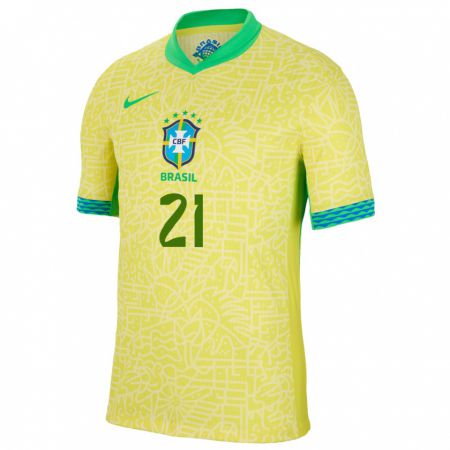 Kandiny Kinder Brasilien Vitor Roque #21 Gelb Heimtrikot Trikot 24-26 T-Shirt