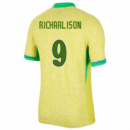 Kandiny Kinder Brasilien Richarlison #9 Gelb Heimtrikot Trikot 24-26 T-Shirt