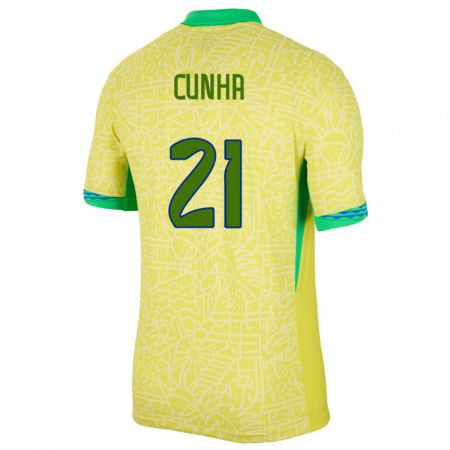 Kandiny Kinder Brasilien Matheus Cunha #21 Gelb Heimtrikot Trikot 24-26 T-Shirt