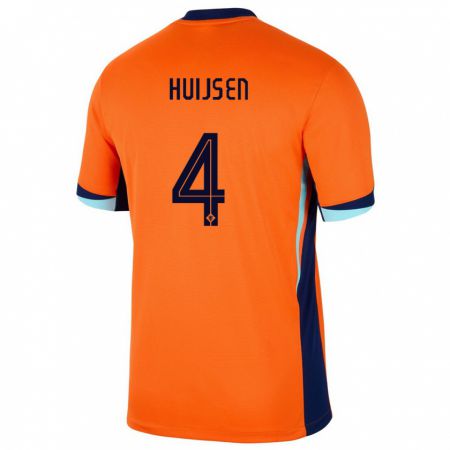 Kandiny Kinder Niederlande Dean Huijsen #4 Orange Heimtrikot Trikot 24-26 T-Shirt