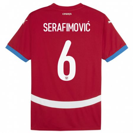 Kandiny Kinder Serbien Vojin Serafimovic #6 Rot Heimtrikot Trikot 24-26 T-Shirt