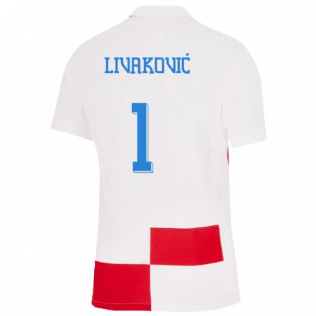 Kandiny Kinder Kroatien Dominik Livakovic #1 Weiß Rot Heimtrikot Trikot 24-26 T-Shirt