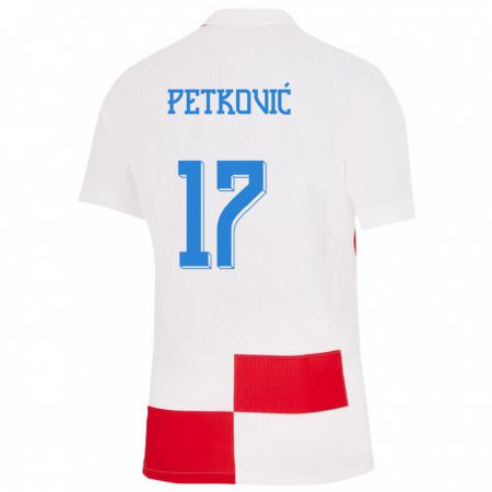 Kandiny Kinder Kroatien Bruno Petkovic #17 Weiß Rot Heimtrikot Trikot 24-26 T-Shirt