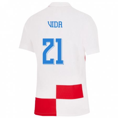 Kandiny Kinder Kroatien Domagoj Vida #21 Weiß Rot Heimtrikot Trikot 24-26 T-Shirt