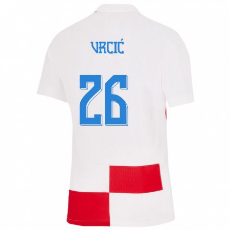 Kandiny Kinder Kroatien Jere Vrcic #26 Weiß Rot Heimtrikot Trikot 24-26 T-Shirt