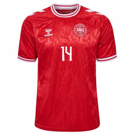 Kandiny Kinder Dänemark Mads Abrahamsen #14 Rot Heimtrikot Trikot 24-26 T-Shirt