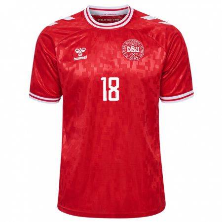 Kandiny Kinder Dänemark Olti Hyseni #18 Rot Heimtrikot Trikot 24-26 T-Shirt