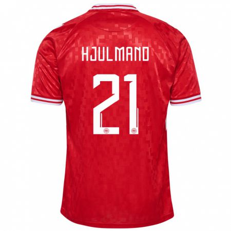 Kandiny Kinder Dänemark Morten Hjulmand #21 Rot Heimtrikot Trikot 24-26 T-Shirt