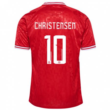 Kandiny Kinder Dänemark Gustav Christensen #10 Rot Heimtrikot Trikot 24-26 T-Shirt