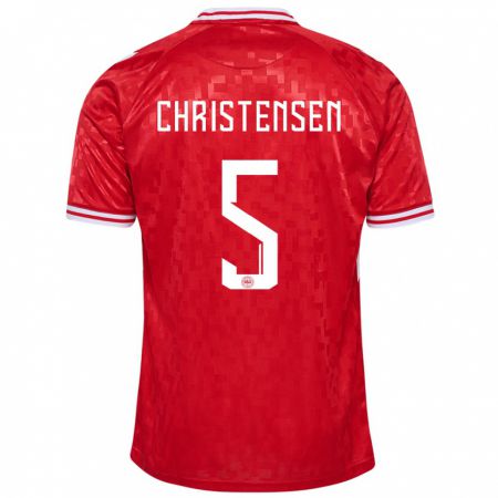 Kandiny Kinder Dänemark Aske Christensen #5 Rot Heimtrikot Trikot 24-26 T-Shirt