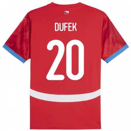 Kandiny Kinder Tschechien Jakub Dufek #20 Rot Heimtrikot Trikot 24-26 T-Shirt