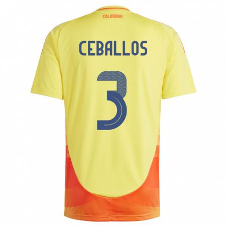 Kandiny Kinder Kolumbien Brayan Ceballos #3 Gelb Heimtrikot Trikot 24-26 T-Shirt