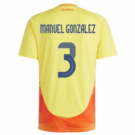 Kandiny Kinder Kolumbien Carlos Manuel González #3 Gelb Heimtrikot Trikot 24-26 T-Shirt