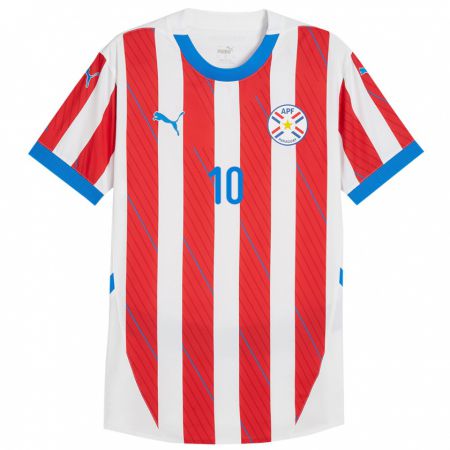 Kandiny Kinder Paraguay Paulo Riveros #10 Weiß Rot Heimtrikot Trikot 24-26 T-Shirt