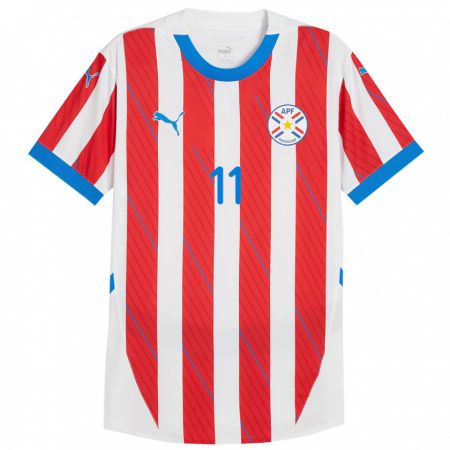 Kandiny Kinder Paraguay Liz Peña #11 Weiß Rot Heimtrikot Trikot 24-26 T-Shirt