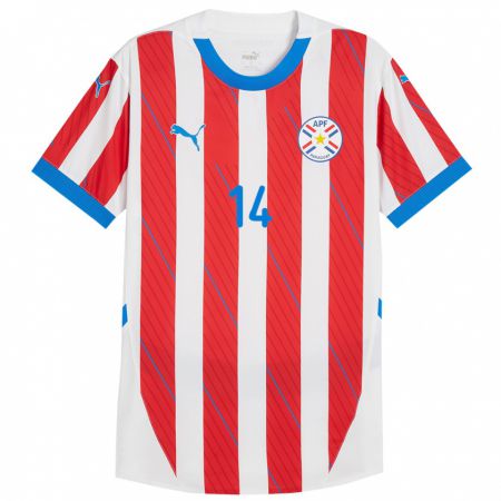 Kandiny Kinder Paraguay Emilio Acosta #14 Weiß Rot Heimtrikot Trikot 24-26 T-Shirt