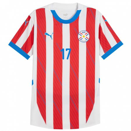 Kandiny Kinder Paraguay Fernando Leguizamón #17 Weiß Rot Heimtrikot Trikot 24-26 T-Shirt