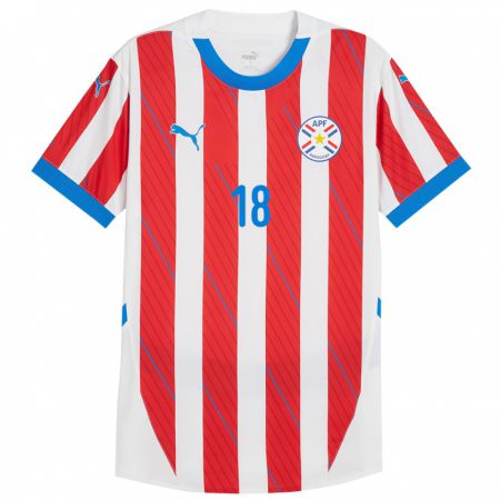 Kandiny Kinder Paraguay Diego Gómez #18 Weiß Rot Heimtrikot Trikot 24-26 T-Shirt