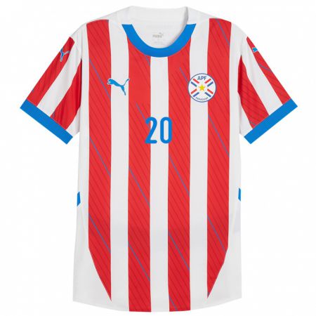 Kandiny Kinder Paraguay Paola Genes #20 Weiß Rot Heimtrikot Trikot 24-26 T-Shirt