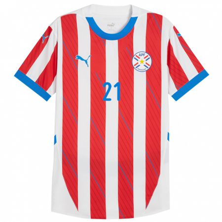 Kandiny Kinder Paraguay Fiorela Martínez #21 Weiß Rot Heimtrikot Trikot 24-26 T-Shirt