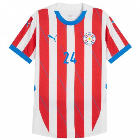 Kandiny Kinder Paraguay Ramón Sosa #24 Weiß Rot Heimtrikot Trikot 24-26 T-Shirt