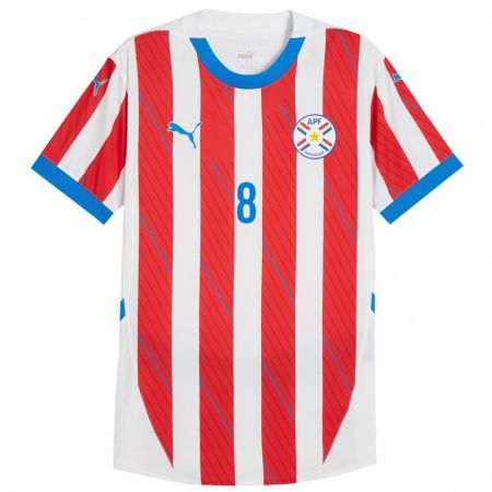 Kandiny Kinder Paraguay Damián Bobadilla #8 Weiß Rot Heimtrikot Trikot 24-26 T-Shirt