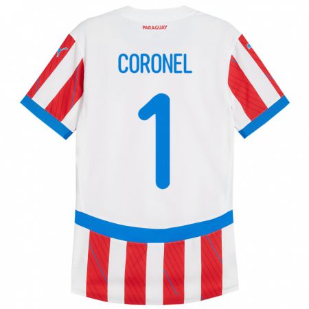 Kandiny Kinder Paraguay Carlos Coronel #1 Weiß Rot Heimtrikot Trikot 24-26 T-Shirt