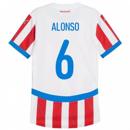 Kandiny Kinder Paraguay Júnior Alonso #6 Weiß Rot Heimtrikot Trikot 24-26 T-Shirt